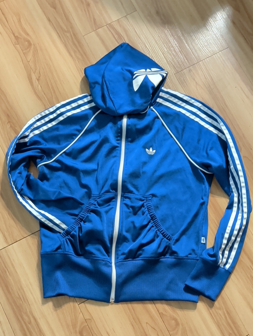 adidas Royal Blue Hooded Track Jacket with White Three-Stripes